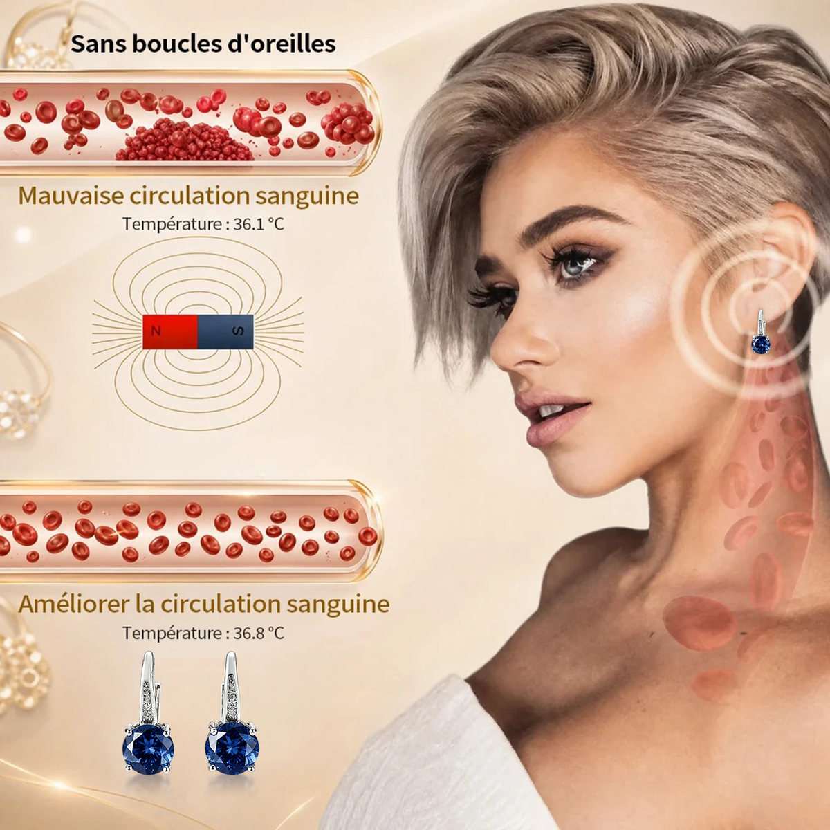 (VENTE SPÉCIALE – DERNIER JOUR : -80 % 🔥)  Boucles d’oreilles au germanium et au magnésium – Vitalité lymphatique et thérapie magnétique