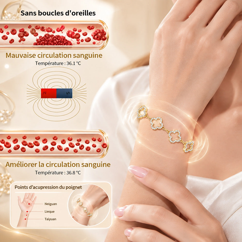 (VENTE SPÉCIALE – DERNIER JOUR : -80 % 🔥)  Bracelet Porte-Bonheur Trèfle à Quatre Feuilles– Vitalité lymphatique et thérapie magnétique