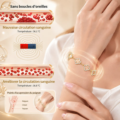 (VENTE SPÉCIALE – DERNIER JOUR : -80 % 🔥)  Bracelet Porte-Bonheur Trèfle à Quatre Feuilles– Vitalité lymphatique et thérapie magnétique