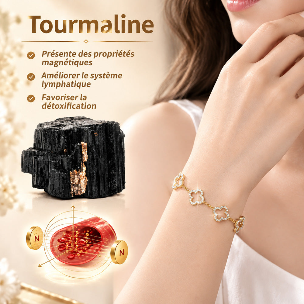 (VENTE SPÉCIALE – DERNIER JOUR : -80 % 🔥)  Bracelet Porte-Bonheur Trèfle à Quatre Feuilles– Vitalité lymphatique et thérapie magnétique