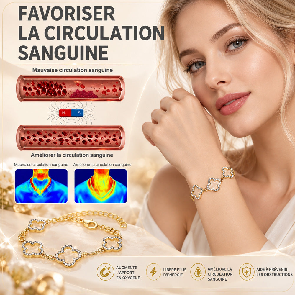 (VENTE SPÉCIALE – DERNIER JOUR : -80 % 🔥)  Bracelet Porte-Bonheur Trèfle à Quatre Feuilles– Vitalité lymphatique et thérapie magnétique