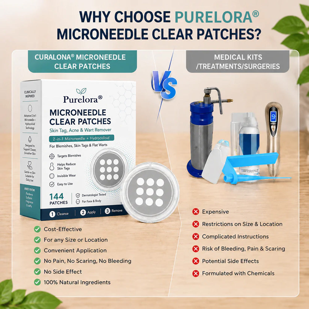 🍀Made in AU•💯 180-Day Guarantee---Purelora®2-in-1 Microneedle & Hydrocolloid Patch| Removes Raised Moles, Acne, Flat Warts & Skin Tags | Helps Improve Wrinkles, Scars & Blemishes | Invisible Patches for Face & Body