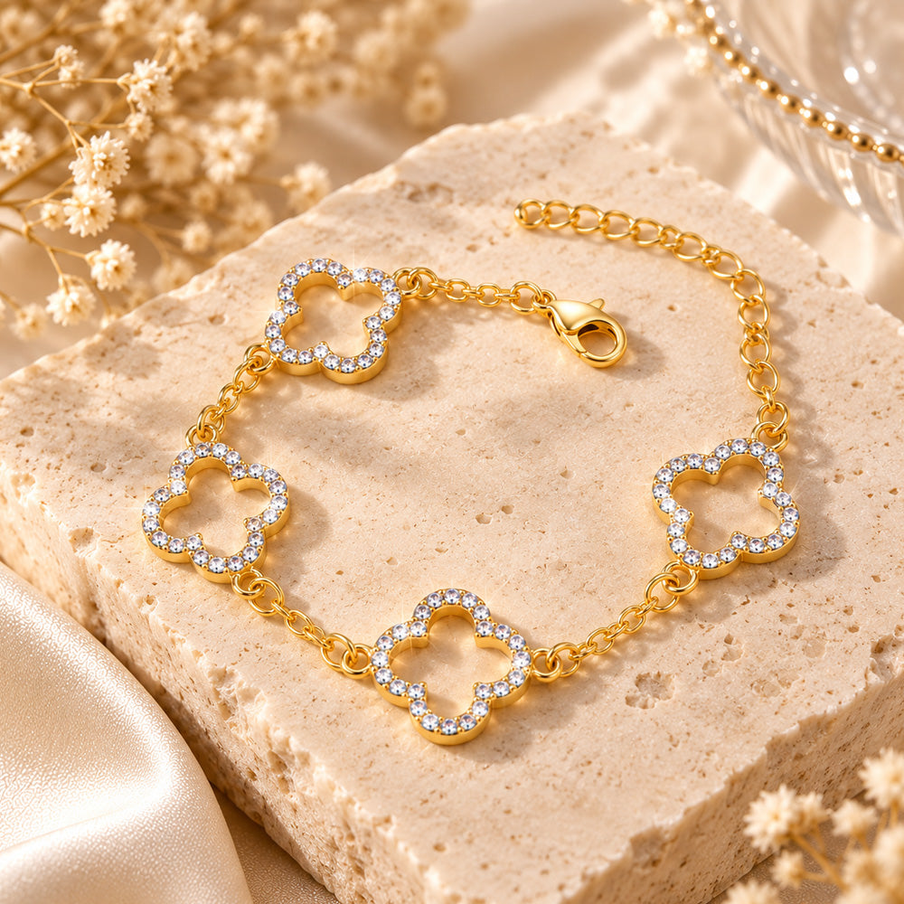 (VENTE SPÉCIALE – DERNIER JOUR : -80 % 🔥)  Bracelet Porte-Bonheur Trèfle à Quatre Feuilles– Vitalité lymphatique et thérapie magnétique